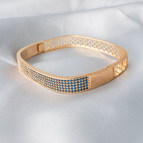 Bracelete retangular cravejado de zirconia azul - Imagem 3