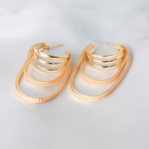 Brinco argola tripla com correntes