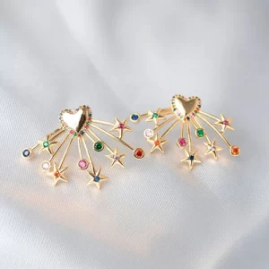 Brinco coração com raios coloridos