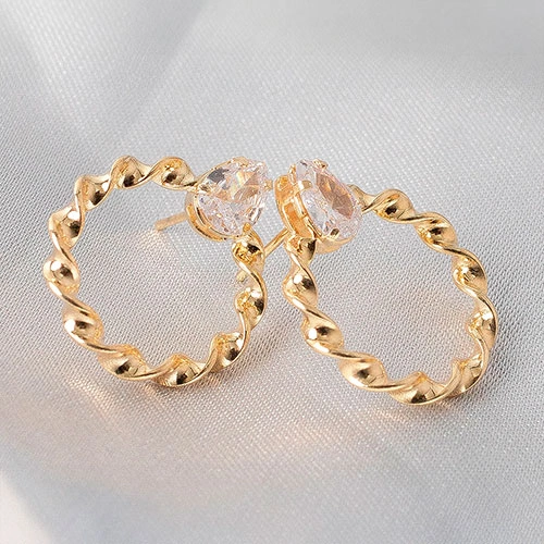 Brinco anel trançado com zirconia gota - Imagem 2