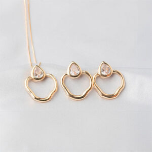 Conjunto anéis vazados com zirconia gota