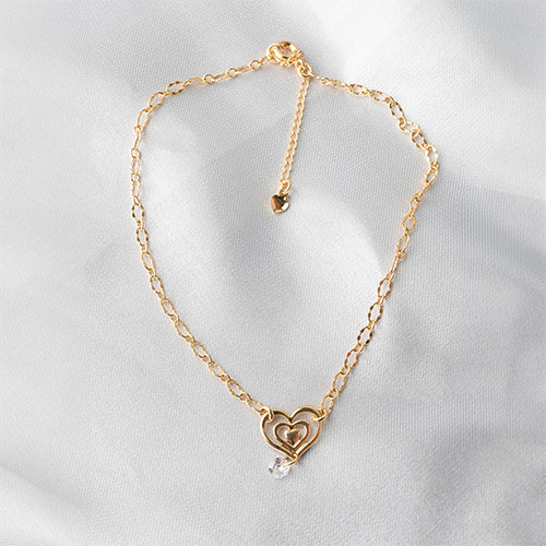 Tornozeleira com coração e pingente zirconia - Imagem 3