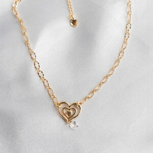 Tornozeleira com coração e pingente zirconia