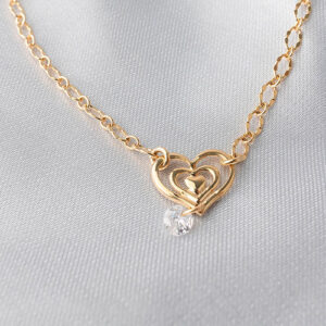 Tornozeleira com coração e pingente zirconia