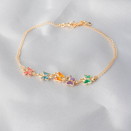 Tornozeleira com pingentes de borboleta colorido - Imagem 3