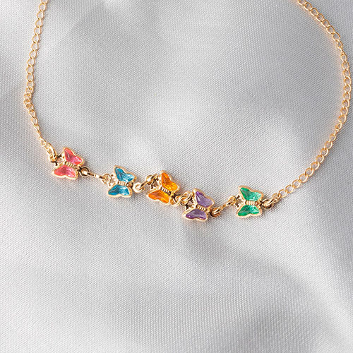 Tornozeleira com pingentes de borboleta colorido